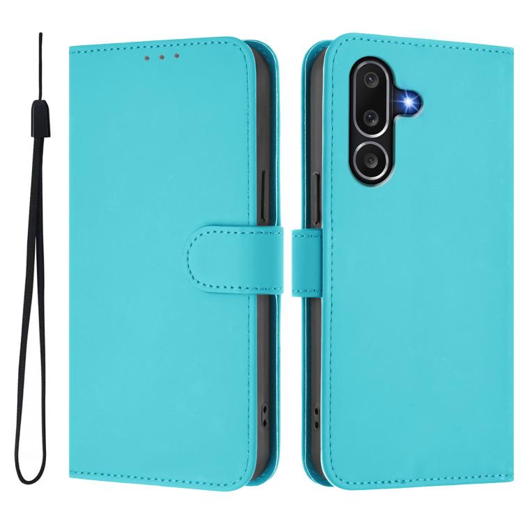 For Samsung Galaxy M56 5G Skin Feel Solid Color Leather Phone Case with Lanyard