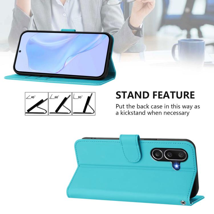 For Samsung Galaxy M56 5G Skin Feel Solid Color Leather Phone Case with Lanyard
