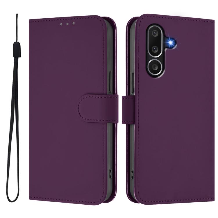 For Samsung Galaxy M56 5G Skin Feel Solid Color Leather Phone Case with Lanyard
