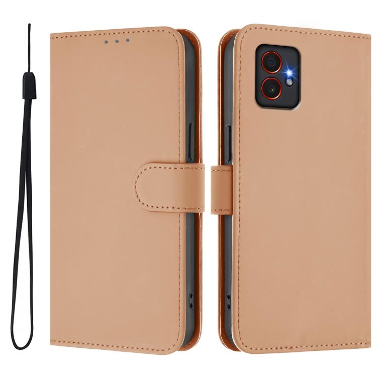 For Samsung Galaxy Xcover7 Pro Skin Feel Solid Color Leather Phone Case with Lanyard
