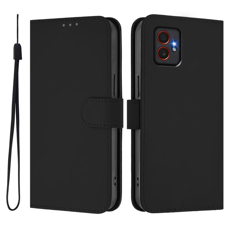 For Samsung Galaxy Xcover7 Pro Skin Feel Solid Color Leather Phone Case with Lanyard