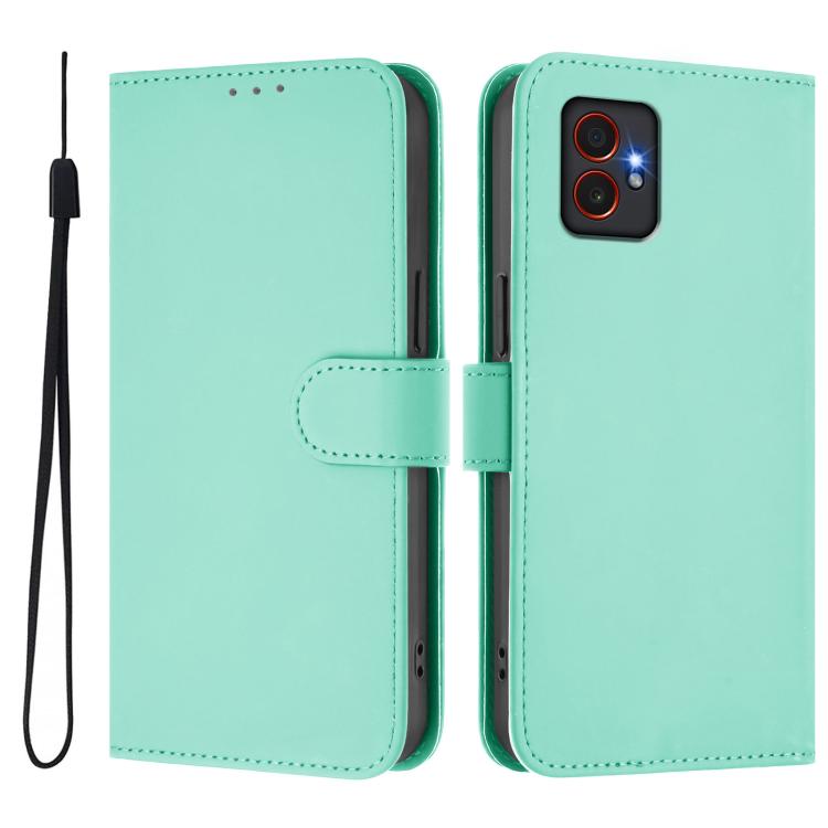 For Samsung Galaxy Xcover7 Pro Skin Feel Solid Color Leather Phone Case with Lanyard