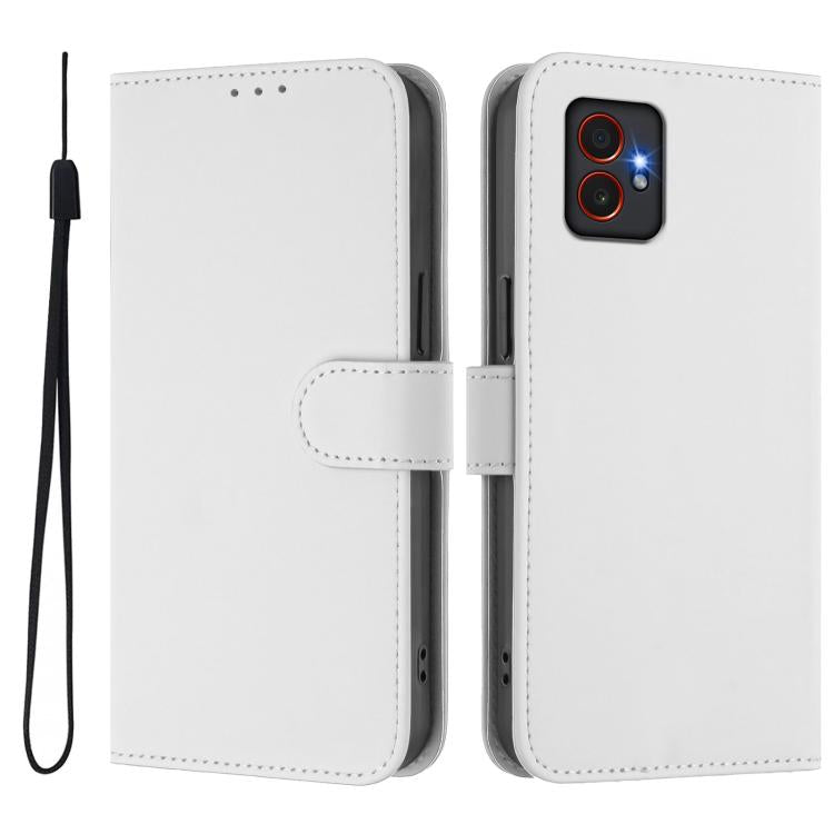 For Samsung Galaxy Xcover7 Pro Skin Feel Solid Color Leather Phone Case with Lanyard