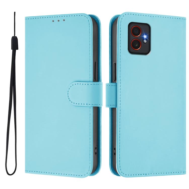 For Samsung Galaxy Xcover7 Pro Skin Feel Solid Color Leather Phone Case with Lanyard