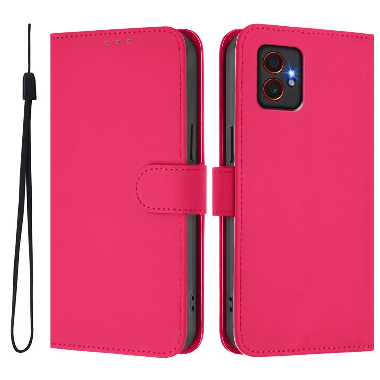 For Samsung Galaxy Xcover7 Pro Skin Feel Solid Color Leather Phone Case with Lanyard