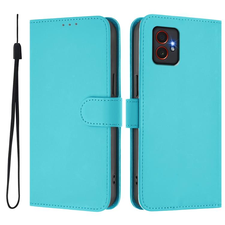 For Samsung Galaxy Xcover7 Pro Skin Feel Solid Color Leather Phone Case with Lanyard