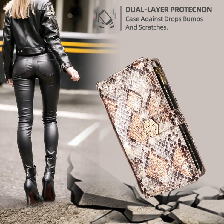 For iPhone 15 Pro Max Crossbody Handle Snake Texture Leather Phone Case