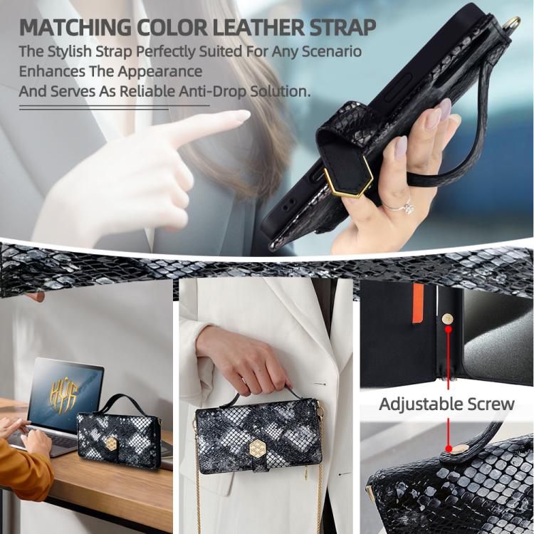 For iPhone 16 Pro Crossbody Handle Snake Texture Leather Phone Case