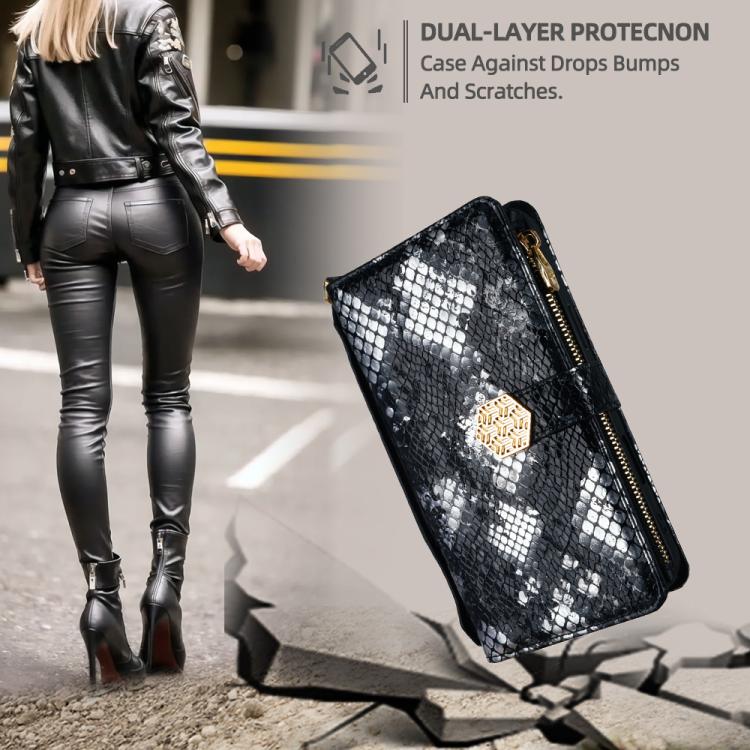 For iPhone 17 Pro Crossbody Handle Snake Texture Leather Phone Case