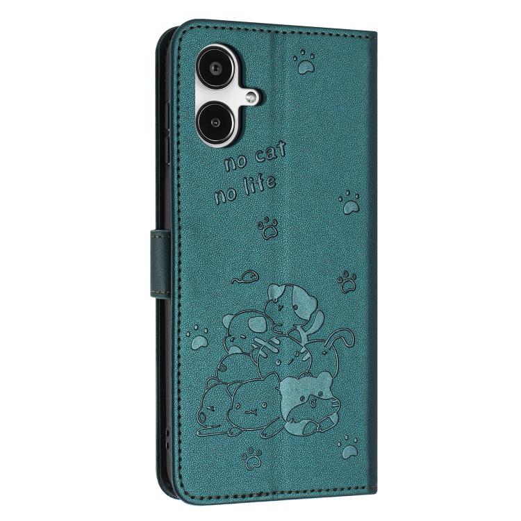For Samsung Galaxy A25 5G Japan Embossed Kitten Phone Leather Case with Lanyard