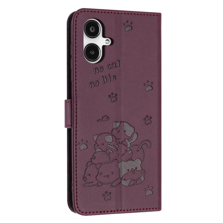 For Samsung Galaxy A25 5G Japan Embossed Kitten Phone Leather Case with Lanyard