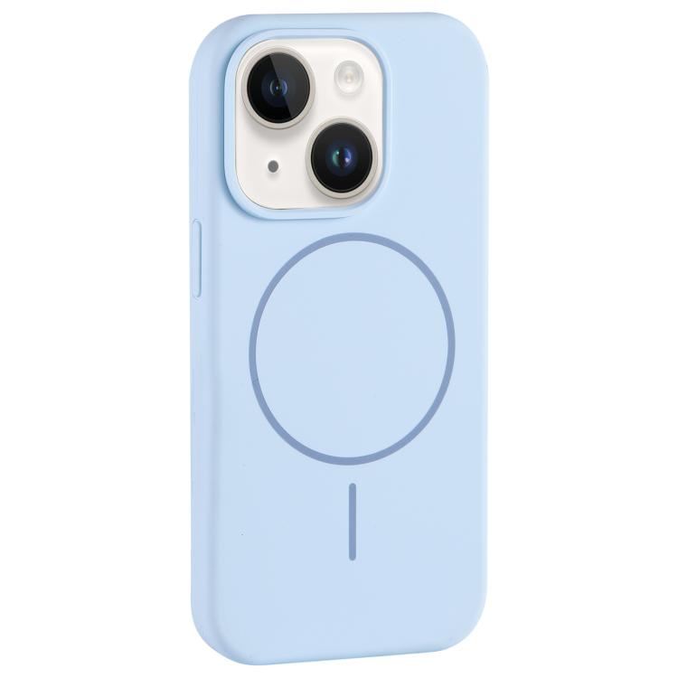 For iPhone 14 Large Hole Camera MagSafe Liquid Silicone Full Coverage Phone Case
