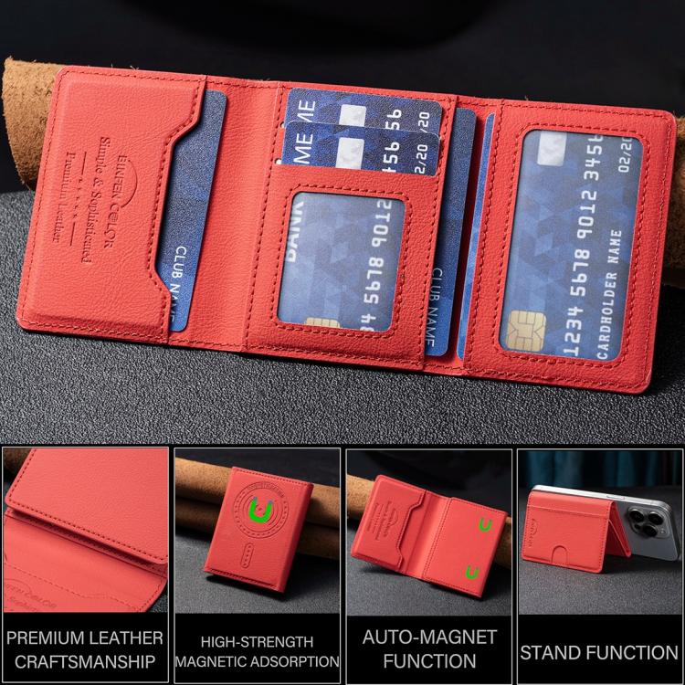 Solid Color Leather Horizontal Magnetic Wallet Card Bag Case