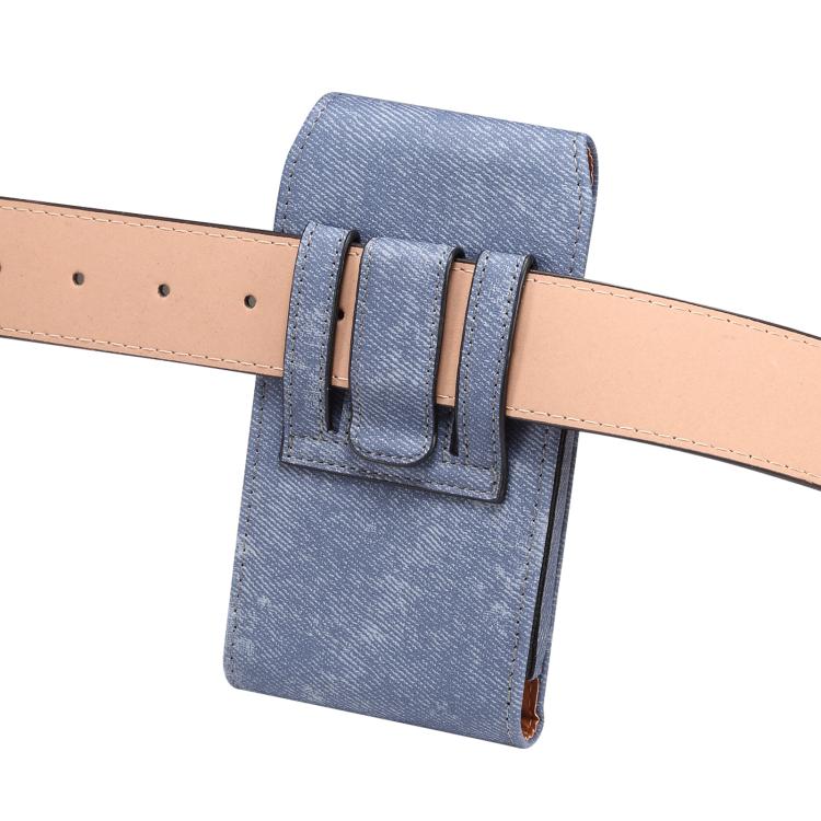 For 6.1 inch Vertical Style Denim Texture Wear-resistant Card Slot Waist Bag Leather Phone Case