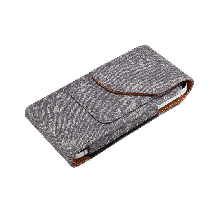 For 6.1 inch Vertical Style Denim Texture Wear-resistant Card Slot Waist Bag Leather Phone Case