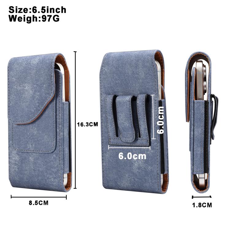 For 6.2-6.5 inch Vertical Style Denim Texture Wear-resistant Card Slot Waist Bag Leather Phone Case