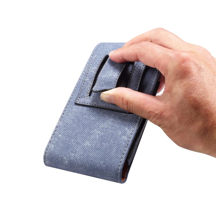 For 6.2-6.5 inch Vertical Style Denim Texture Wear-resistant Card Slot Waist Bag Leather Phone Case