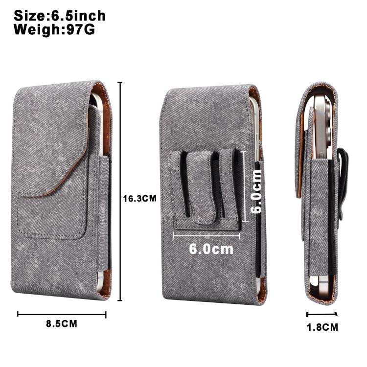 For 6.2-6.5 inch Vertical Style Denim Texture Wear-resistant Card Slot Waist Bag Leather Phone Case