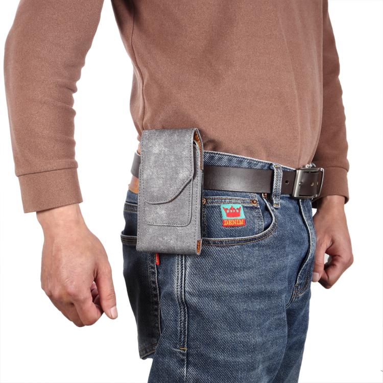 For 6.2-6.5 inch Vertical Style Denim Texture Wear-resistant Card Slot Waist Bag Leather Phone Case