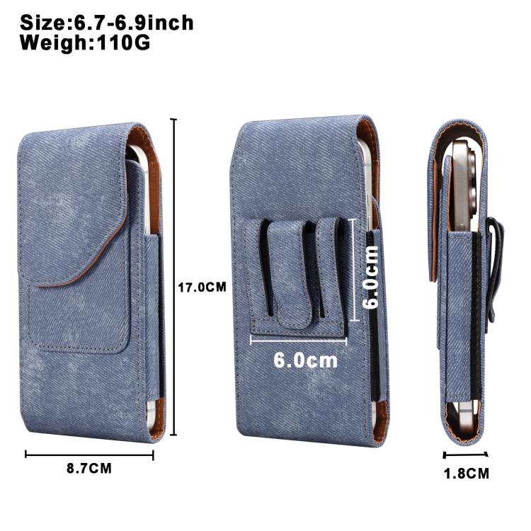 For 6.7-6.9 inch Vertical Style Denim Texture Wear-resistant Card Slot Waist Bag Leather Phone Case