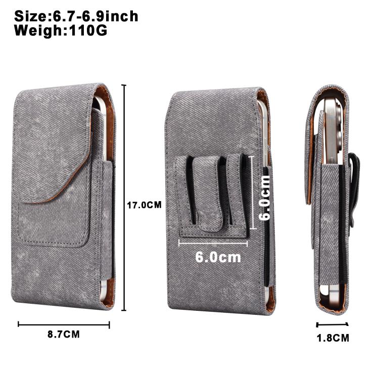 For 6.7-6.9 inch Vertical Style Denim Texture Wear-resistant Card Slot Waist Bag Leather Phone Case