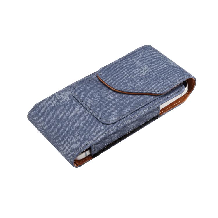 For 7.2 inch Vertical Style Denim Texture Wear-resistant Card Slot Waist Bag Leather Phone Case