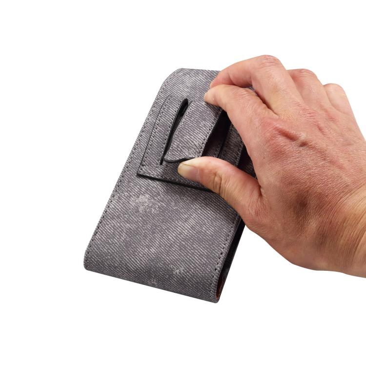 For 7.2 inch Vertical Style Denim Texture Wear-resistant Card Slot Waist Bag Leather Phone Case