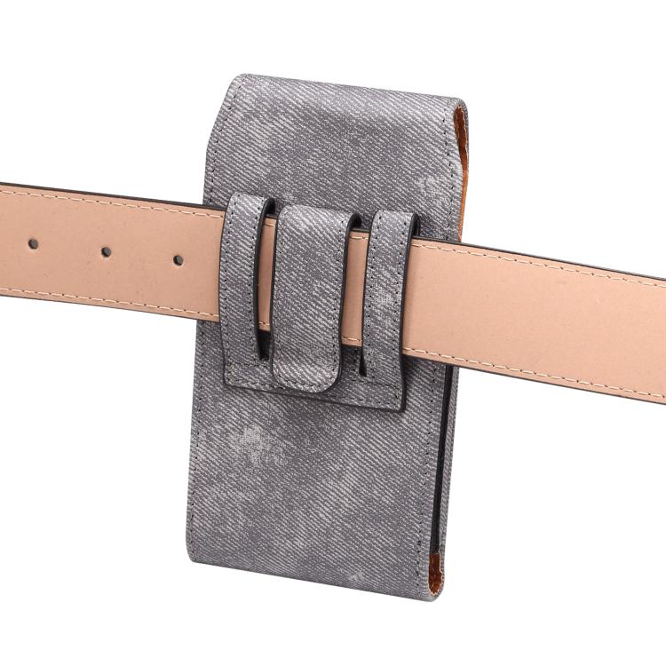 For 7.2 inch Vertical Style Denim Texture Wear-resistant Card Slot Waist Bag Leather Phone Case