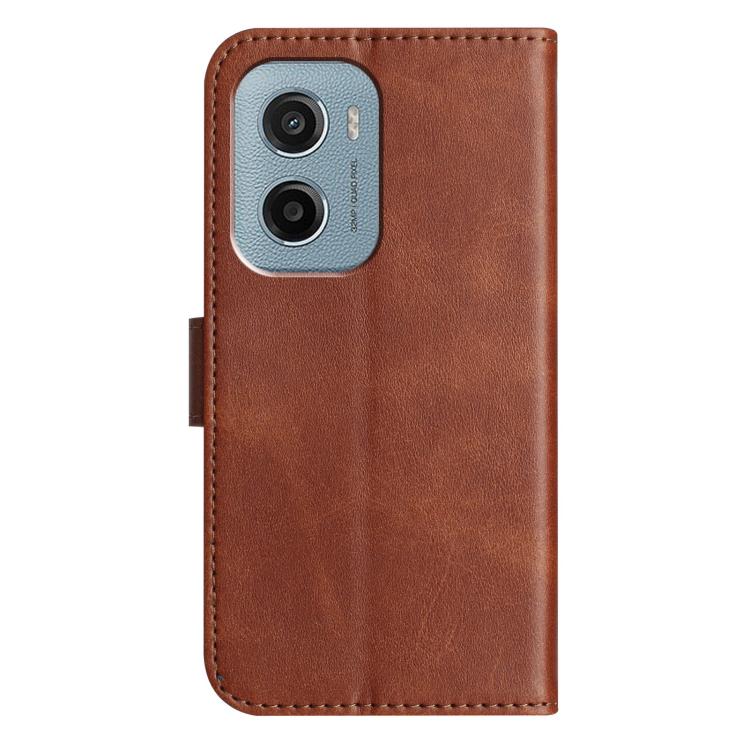 For Motorola Moto E15 Dual-Folded S-shape Leather Phone Case