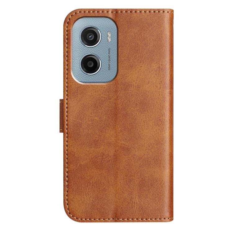 For Motorola Moto E15 Dual-Folded S-shape Leather Phone Case