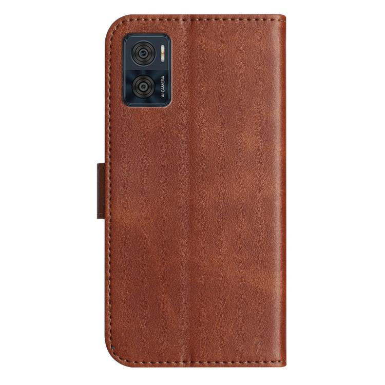 For Motorola Moto E22 Dual-Folded S-shape Leather Phone Case