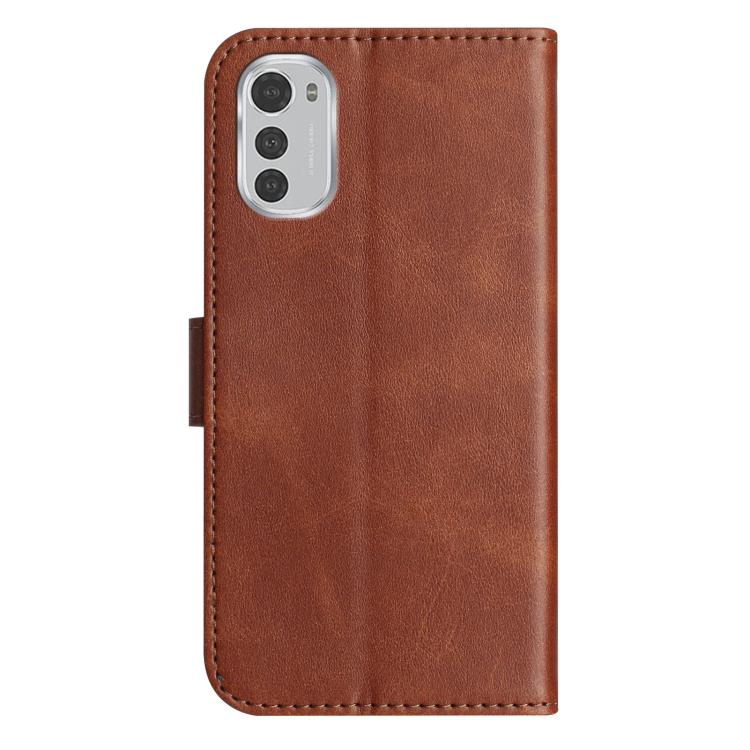 For Motorola Moto E32 Dual-Folded S-shape Leather Phone Case