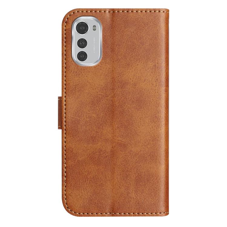 For Motorola Moto E32 Dual-Folded S-shape Leather Phone Case