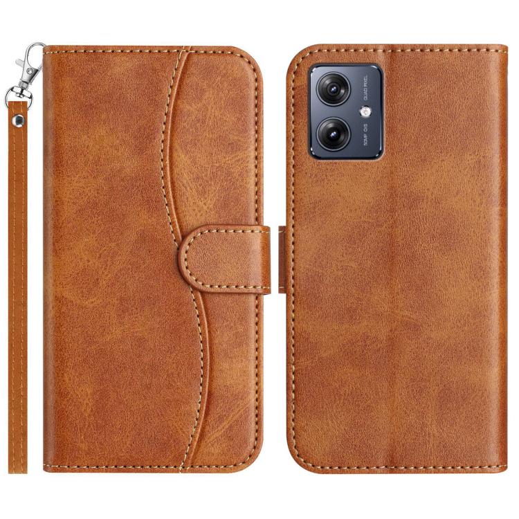 For Motorola Moto G54 Dual-Folded S-shape Leather Phone Case