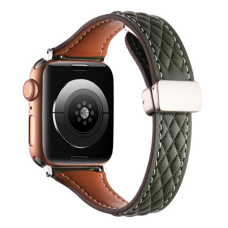 For Apple Watch 46mm / 49mm / 45mm / 44mm Kalebol Diamond Pattern Magnetic Buckle Leather Strap