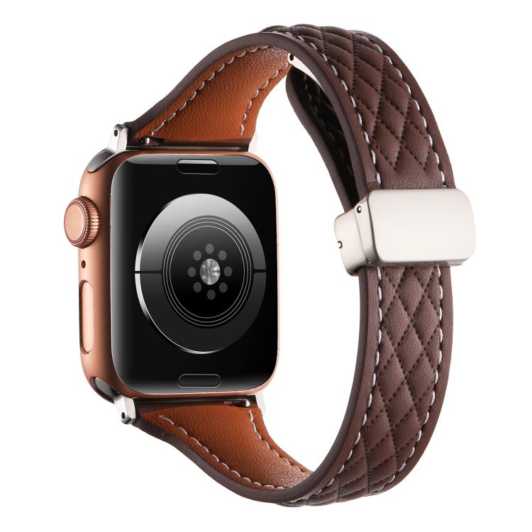 For Apple Watch 46mm / 49mm / 45mm / 44mm Kalebol Diamond Pattern Magnetic Buckle Leather Strap