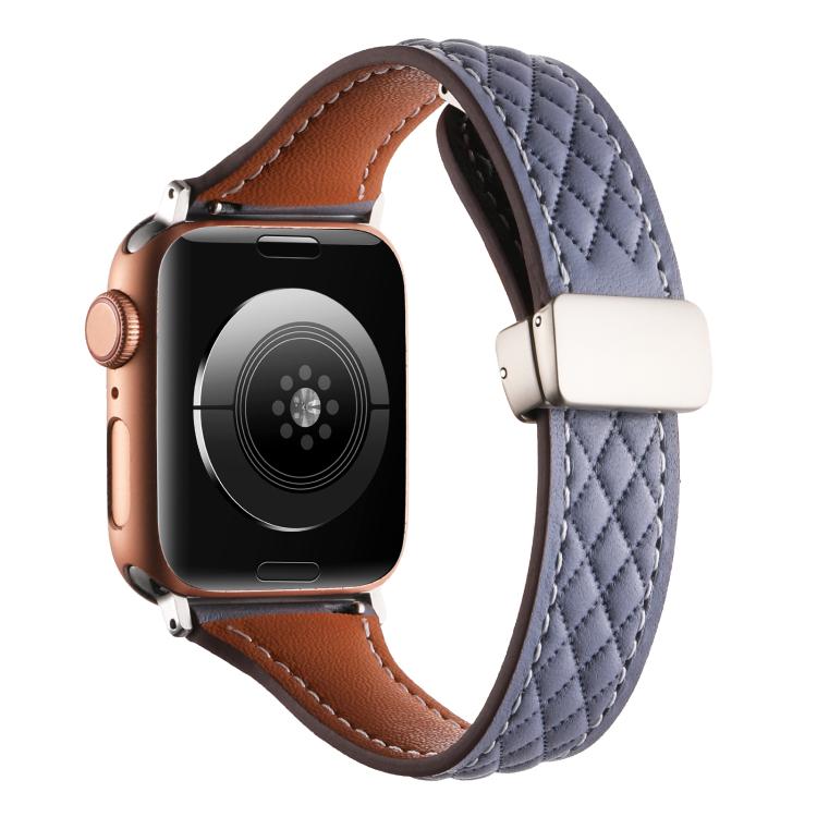 For Apple Watch 46mm / 49mm / 45mm / 44mm Kalebol Diamond Pattern Magnetic Buckle Leather Strap