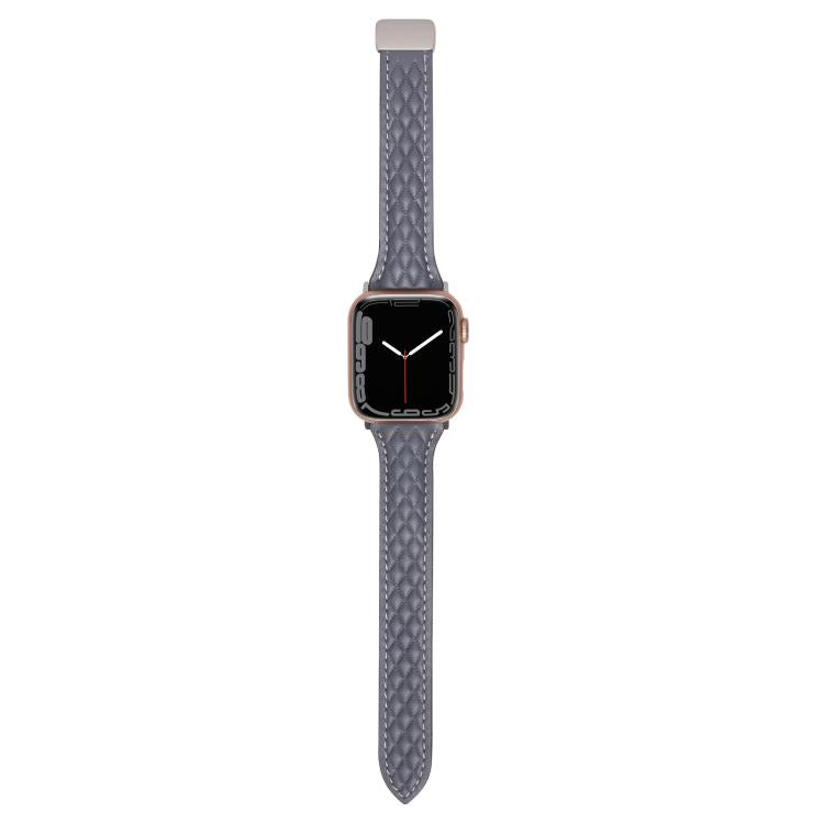 For Apple Watch 46mm / 49mm / 45mm / 44mm Kalebol Diamond Pattern Magnetic Buckle Leather Strap