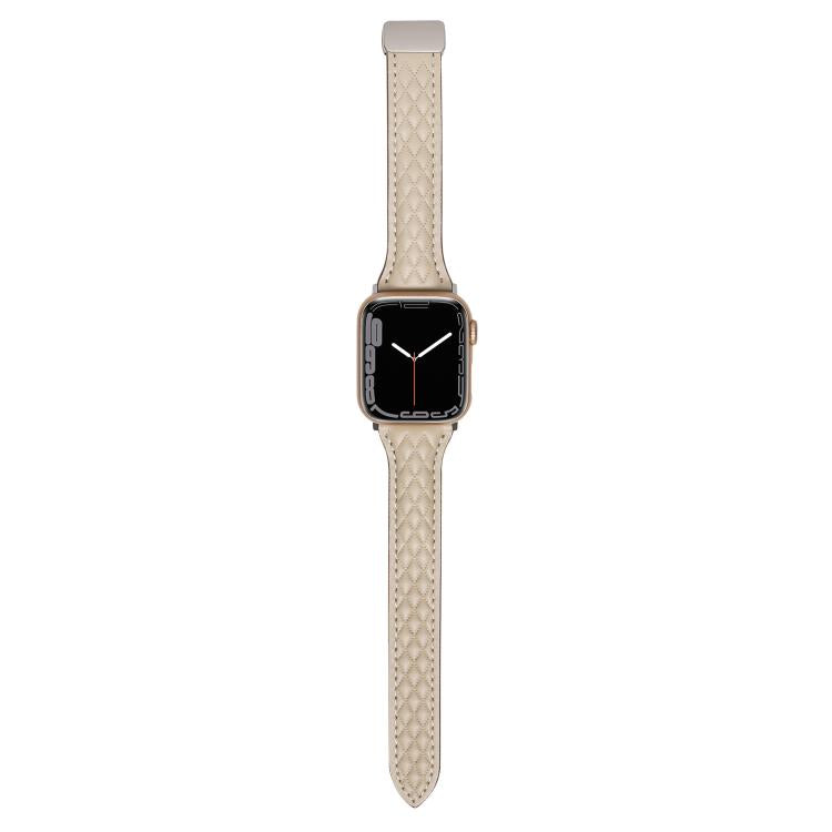 For Apple Watch 46mm / 49mm / 45mm / 44mm Kalebol Diamond Pattern Magnetic Buckle Leather Strap