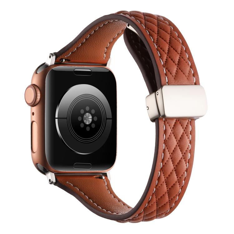 For Apple Watch 46mm / 49mm / 45mm / 44mm Kalebol Diamond Pattern Magnetic Buckle Leather Strap