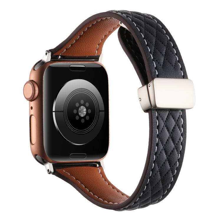 For Apple Watch 42mm / 41mm / 40mm / 38mm Kalebol Diamond Pattern Magnetic Buckle Leather Strap