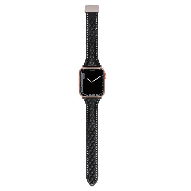 For Apple Watch 42mm / 41mm / 40mm / 38mm Kalebol Diamond Pattern Magnetic Buckle Leather Strap