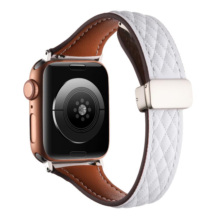 For Apple Watch 42mm / 41mm / 40mm / 38mm Kalebol Diamond Pattern Magnetic Buckle Leather Strap