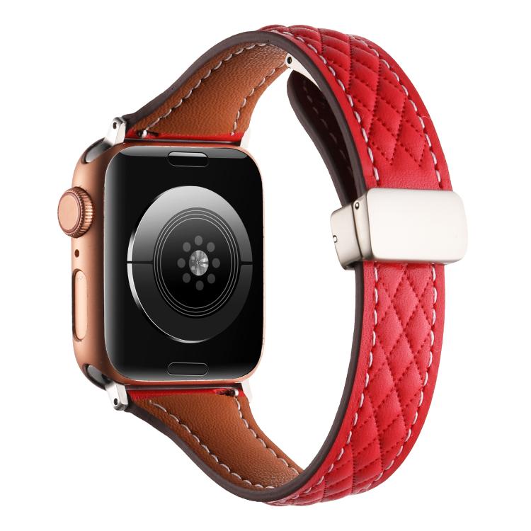 For Apple Watch 42mm / 41mm / 40mm / 38mm Kalebol Diamond Pattern Magnetic Buckle Leather Strap