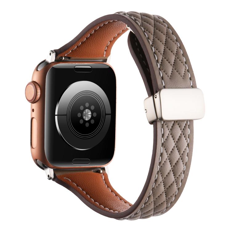 For Apple Watch 42mm / 41mm / 40mm / 38mm Kalebol Diamond Pattern Magnetic Buckle Leather Strap