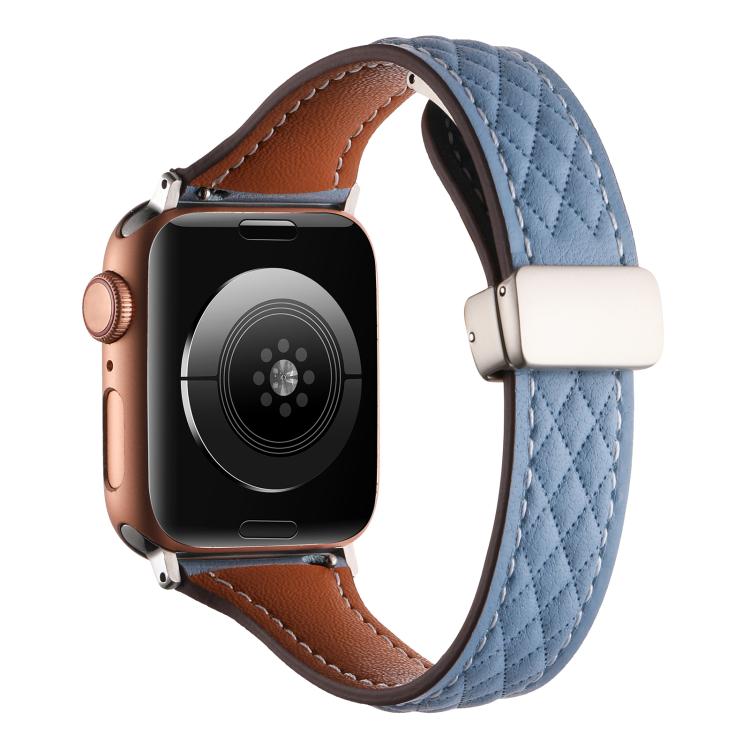 For Apple Watch 42mm / 41mm / 40mm / 38mm Kalebol Diamond Pattern Magnetic Buckle Leather Strap