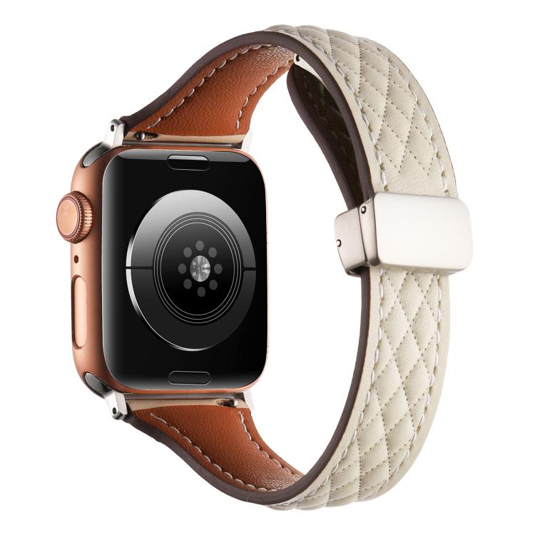 For Apple Watch 42mm / 41mm / 40mm / 38mm Kalebol Diamond Pattern Magnetic Buckle Leather Strap