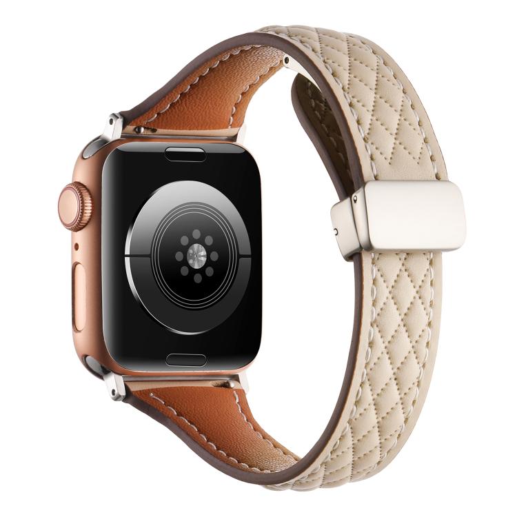 For Apple Watch 42mm / 41mm / 40mm / 38mm Kalebol Diamond Pattern Magnetic Buckle Leather Strap