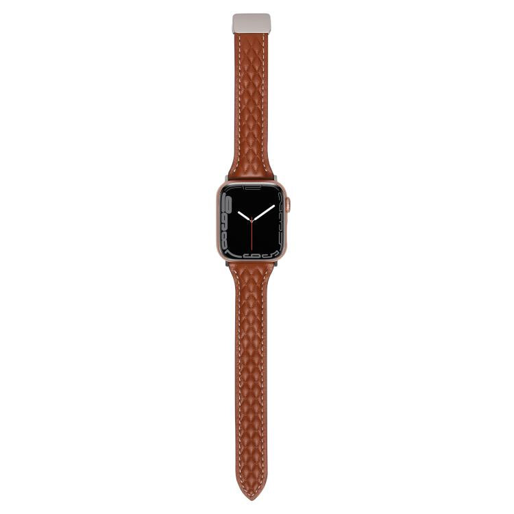 For Apple Watch 42mm / 41mm / 40mm / 38mm Kalebol Diamond Pattern Magnetic Buckle Leather Strap