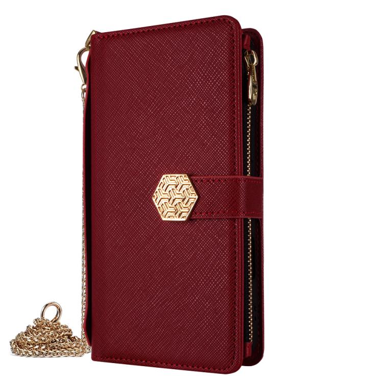 For iPhone 14 Pro Crossbody Handle Cross Texture Leather Phone Case